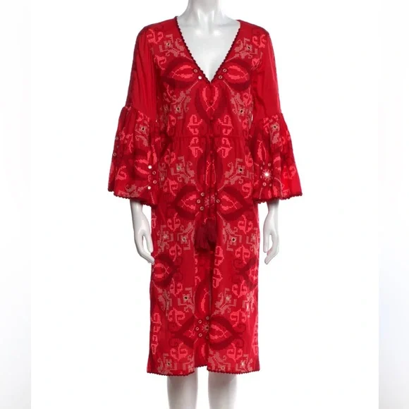 Figue Minette Cross-Stitch Embroidered Midi Dress Size M Festive Occasion